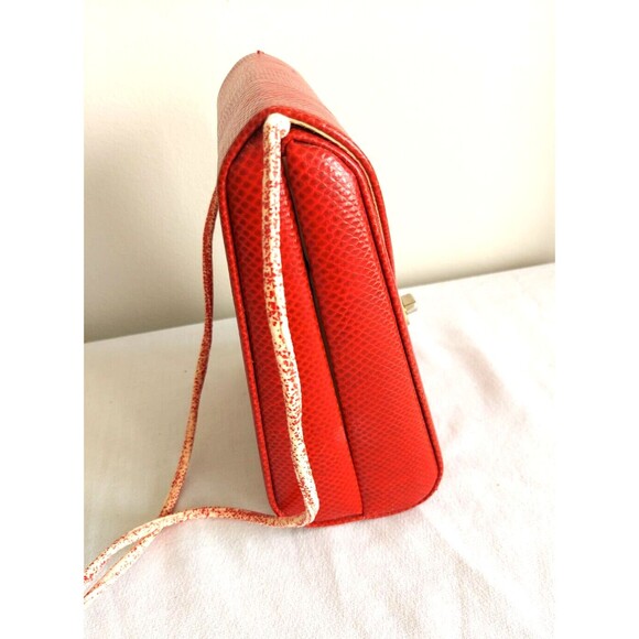 Vintage 80s Ande Hard Shell Red embossed snakeskin leather crossbody clutch bag - Picture 4 of 12